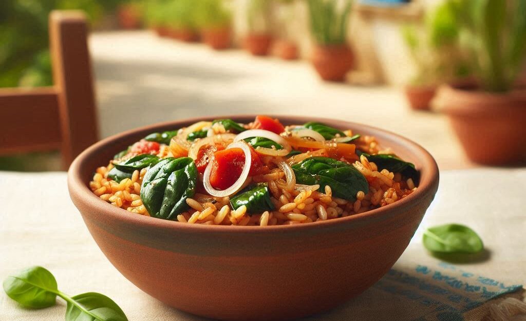 Mediterrán spenótos – paradicsomos barna rizs